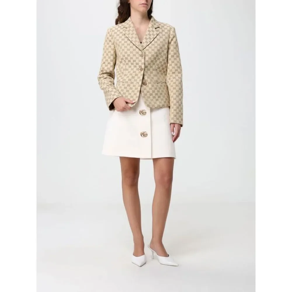 Gucci Women Gucci High-Waisted Wool Mini Pencil Skirt With Logo Buttons
